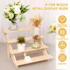 Decorative Plates Wooden Riser Display Shelf 4-Tier Organizer Rectangle Rustic Retail For Collectibles Small Plants