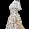 Robes de fête anxin sh vintage princesse blanche coton rose rose rose et dentelle de fleur