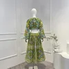 Robes décontractées 2024 de haute qualité printemps été vintage paisley imprimé de profondeur de lanterne de lanterne découpée