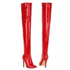 Stivali cintura di moda coscia femminile alta alta altezza femmina tacco di brevetto in pelle bianca fetish rosse scarpe lunghe di grande dimensione