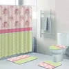 Duschvorhänge schäbige Streifen und rosa Rosen Spitzenvorhang Set für Bad Retro Chic Beige Pastellblumenmatten Teppiche Toilette