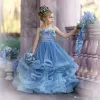 Cute Flower Girl Dresses For Wedding Spaghetti Lace Floral Appliques Tiered Skirts Girls Pageant Dress Kids Birthday Party Gowns BC4690