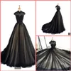 2021 Zdjęcie Real Picture Black Champagne Tiul A Line Sukienka balowa wysoka dekolt Sleew Cap Skromne koronkowe aplikacje balowe sukienki z koralika muzułmańska sukienka 270a