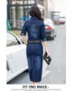 Casual Dresses 2024 Autumn Winter Vintage Rivet Denim Dress Women Elegant Mid-Calf Long Sleeve Streetwear Office