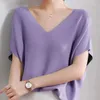 Women's T Shirts Solid Color Loose Clothing Batwing Sleeve Tops Ladies Temperament Pullovers Interior Lapping Summer Knitting T-Shirts