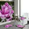 Shower Curtains Spring Flower Color Rose Floral Bathroom Decor Sets Non-slip Carpet Toilet Bath Mat Flannel Rugs Washable Fabric