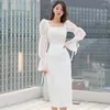 Robes de travail 2024 Automne Fashion Blanc 2 pièces Set Femmes Square Coll Collier Long Arc Backless Tops High Waist Crayer Kirt Office Lady