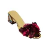 Orijinal 2024 Kadın Deri Rhinestone 6cm Topuklu Sandallar Yaz Parmak Çarşamba Slip Slip-On Gelinlik Gladyatör Ayakkabı Renkli Elmas 3D Çiçek Boyutu 35-43 SAA