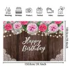 Party Decoration Happy Birthday Pography Backdrop Rural Wood Wall Floral Po Banner Cake Table Supplies Studio Props