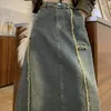 Jupes plus taille 3xl vintage jupe de jean chic lavé femme d'automne