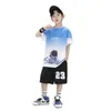 Kledingsets jongens zomer snel gedroogde basketbal jersey sport korte mouw set van 5-14 jaar oude kinderen mode 2-delige t-shirt+shorts childrens kleding d240514