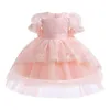 Robes de fille Blanche fille princesse robe fleur robe de mariée robe de mariée moelleuse Broidered Lace Carnival Robe de 3-8 ans Vêtements pour enfants Y240514