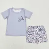 Clothing Sets Wholesale childrens gray short sleeved duck T-shirt baby camouflage pocket shorts childrens boutique set d240514