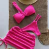 Sexy 3pieces Micro Bikini 2024 Women Swimsuit Female Swimwear Thong Bikini Set di spiaggia brasiliana Usa abito da bagno Biquini 240509