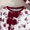 Rompers presenthatt Set Baby Girl Newborn Onesies Romper 1-18 Months Floral Cute Bow Toddler Clothing Long Sleeve Cute Tiny Button Jumpsuitl2405