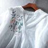 Women's Blouses Women Embroidery Flowers Woman V-neck Half Sleeve Lace Summer Thin Top Female Shirt Literary Cotton Shirts