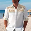 Hawaiian Beach Shirt Mens Wzór kwiat szczotkowany żółty niebieski zielony lekki światło na zewnątrz długi rękawowy street street casual noszenie 240514