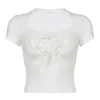 Cibbar White Stitched Crop Top Women Casual Vintage Fake Two-Piece Lace Patchwork Kort ärm T-shirt Y2K Summer Tees Eesthetic 240514