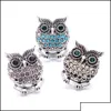 Altri pulsanti a scatto Componente Gioielli Rhinestone Retro Owl Bottoni di snap di metallo da 18 mm Funziona Bracciale Bangle Noosa N0054 Drop dhselle Dhx1i