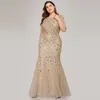 Ever Pretty Dress Plus Size Sequin Mesh Mermaid Slim Evening Dress Beaded Leaves Pattern Formal Dress Women Elegant 257a