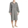 Men's Sleepwear Men V-Neck Linen Robe Roll Up Short Sleeve Solid Long Night Gown Casual Loose Shirt Kaftan Thobe With Pocket