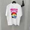 Version High B Family Sand Painting Sunset T-shirt Tower Paris avec tissu de coton respirant peigné Ajustement en vrac pour les hommes et les femmes