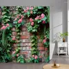 Shower Curtains Outdoor Garden Poster Curtain Vintage Window Wall Growing Floral Plants Polyester Fabric Bathroom Decor