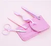 Pink Stainless Steel Eyelash Curler Eyebrow Tweezers Scissors False Eyelashes Applicator Makeup Set with bag2796800
