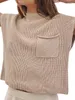 Women's Tanks Women S Sleeveless Knit Sweater Vest Casual Mock Neck Ribbed Pullover Tank Tops With Front Pocket