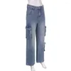 Dames jeans denim vrouw grunge vintage low rise cargo broek met zak y2k baggy gestapelde overalls voor vrouwen