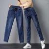 Women's Jeans Woman Autumn Winter Trousers Thicken Elastic Waist Harem For Women Black High Pants Baggy Zm227