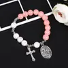 Charm Bracelets Bangles Glass Bracelet Cross For Men Beaded Rosary Women White Crystal Alloy Miss