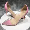 2024 Luxury Brands Designer Dress Shoes Women 12cm High Heels Sandaler Rödbotten Pumpar Rhinestone Crystal Pump Pointed Toe Thin Heeled With Box