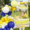 Decoração de festa 143pcs Balões de látex amarelo e branco azul para o aniversário de aniversário de aniversário das decorações do dia das mães