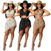 Summer Beach Sexy Sexy 2 pièces Crochet Set Cover Up Women Hollow Out Bra Top et Tassel Mini Jirts Maillots de bain UPS