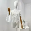 Women's Blouses 2024 Arrival Vintage Women White Ramie Embroidery Floral Short Sleeve Cut Out Blouse Tops