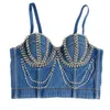 Damestanks vrouwen zomer denim bustier corset crop tops diamanten bodycon camisoles high street om avondclubfeest te verslijten