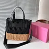 travel beach bag summer straw bag designer tote bags handbag weekend bag designer classic pleated bamboo woven leather splicing silver hardware removable strap