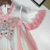 Top Girls Partydress Hanfu Design Baby Jirt Taille 110-160 cm Kids Designer Vêtements Ice Silk Cotton tissu princesse robe 24april