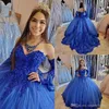 2020 Vintage Royal Blue Princesa Quinceanera Vestidos Apliques de renda com miçangas corda de corda-up