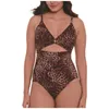 Women's Swimwear Sexy Leopard Plaid Print Swimsuit V Neck Cutout Bikinis One Piece Plus Size For Women Suspender Beach Bodysuit