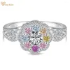 Clusterringe Wong Regen Romantische 925 Sterling Silber Blume Buntes Labor Sapphire Edelstein Ring für Frauen Hochzeit Schmuck Mädchen Geschenke