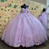 Vestidos Elegant de 15 Anos Lilac Quinceanera Dresses 2024 Lace Applique Sequin Off Offersed Sweet 16 Prom Gowns 0514