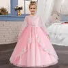Girl's Dresses Gorgeous New Long Wedding Dress Christmas Girl Show Princess Dress Mesh Long Sleeve Autumn Childrens Clothing 4-12 Years Old Y240514