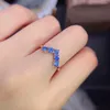 Cluster Rings S925 Silver smycken Blue Moissanite Ring Gold Plated Holder Round 3 3mm Simple Fashion Women
