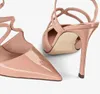 Summer Luxurious Brands Azia Dress Shoes Patent Party Pombs Lady Stiletto Heel Cross Strappy Stripped Lady Walking Bridal Wedding Eu35-43. Con caja