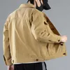Erkek Jean Coats Vintage Kargo Erkek Denim Ceket Khaki Tasarımcısı Elatik Gevşek Markalı Japon Kırış Kış G 240514