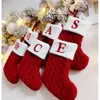 Meias vermelhas tricotadas 18x14cm Snowflake Staking Alphabet 26 Letras Cartas Decorações de enfeites de Natal de árvore de Natal para festa de férias em família 1101