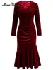 Robes décontractées Gedivoen Automne Fashion Designer Wine Red Vintage Velvet Robe Femme Ve Ve couche Diamond Package Buttocks Slim Sirène Long