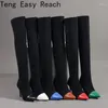 Boots Faux Suede Stretch Thigh High Sexy Elastic Slim Women's Over The Knee Fashion Heels Green Red Fetish Long Shoes